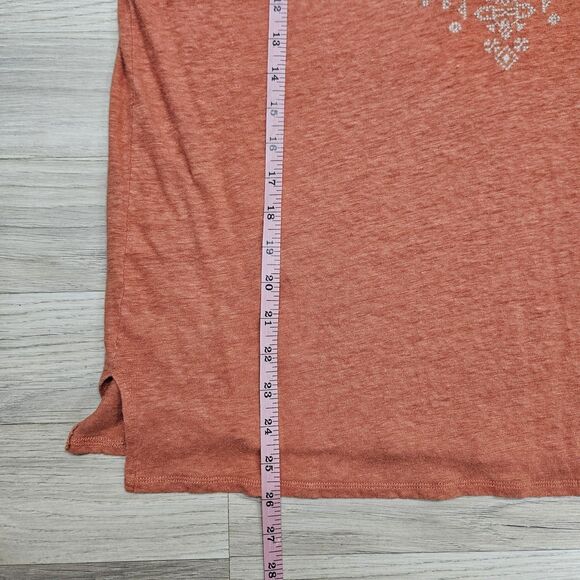 Garnet Hill Womens Shirt Orange Tribal Organic Linen V-neck Short Sleeve Medium - Picture 7 of 8